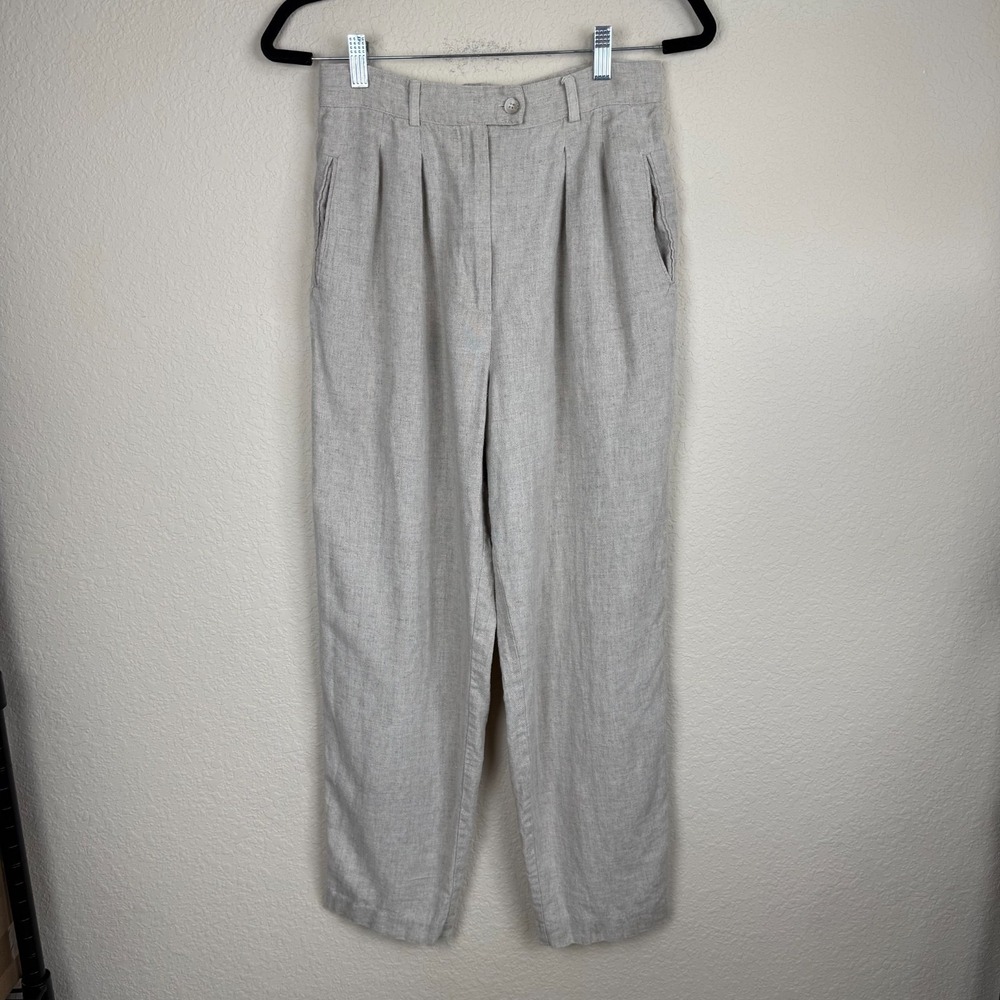 Vtg Express Womens Linen Blend Pleated Khaki Pants High Rise Sz 11/12 Minimalist